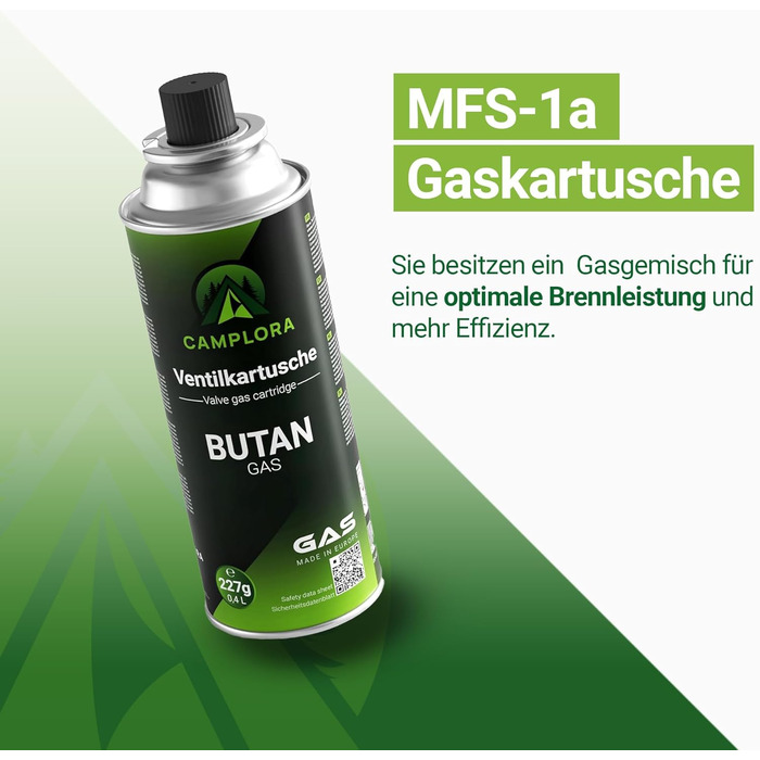 Газова плита для картриджів MFS-1a, включаючи футляр для перенесення з п&39єзо-запалюванням - Кемпінгова плита 2,2 кВт - включаючи захисне відключення, кемпінгова плита 227 г, включаючи 4 газові картриджі