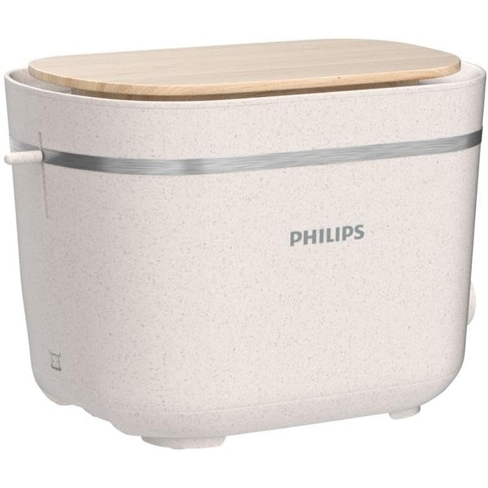 Тостер Philips Eco Conscious Edition - 2 слоти для тостів, 8 рівнів, насадка для булочки, функція розморожування, виготовлений з відпрацьованої кулінарної олії, шовковий білий матовий (HD2640/10)