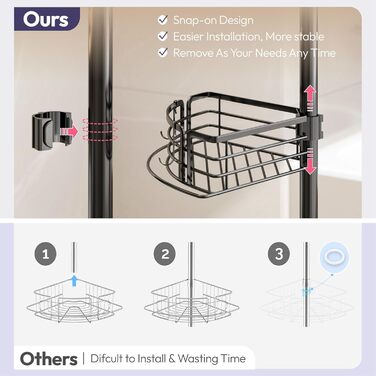 Кутова полиця для душу без свердління, телескопічна, регульована по висоті. Тримач для шампуню з 4 кошиками, нержавіюча сталь (70-267 см, чорний). Чорна 4-кошикова телескопічна полиця.