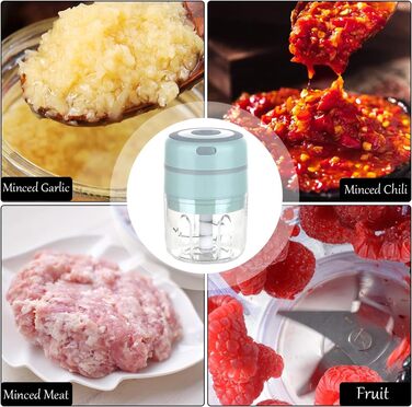 Універсальний подрібнювач Mini Electric Knob Crusher з 2 чашками, подрібнювач Multi-Chopper 250 мл і 100 мл також для м'яса, перцю чилі, фруктів - заряджається USB (синій)