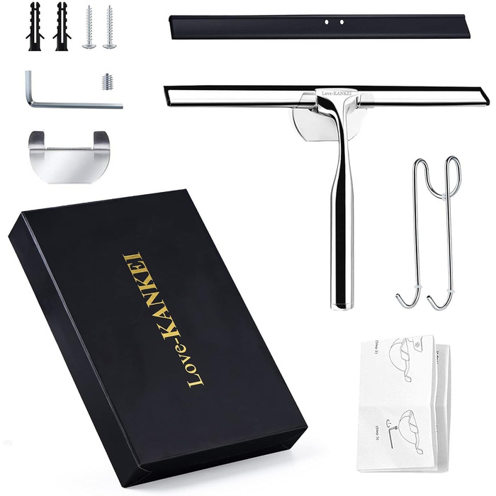 Ракель для душу Love-KANKEI Ракель для душу з нержавіючої сталі з гумовою губкою, включно з 1 запасною губкою та 1 гачком