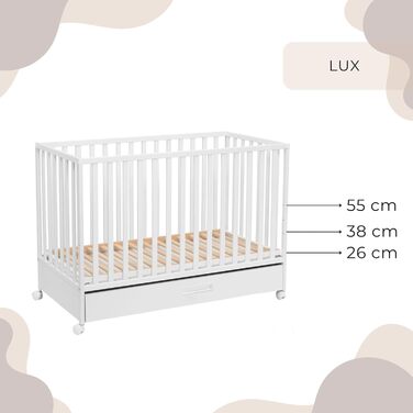 Дитяче ліжко ATB Біле з шухлядами LUX 60x120 та матрацом - Біле дитяче ліжко для немовлят - Ліжко з масиву дерева 120x60 - Дитяче ліжко від 3 років - Біле ліжечко 60 x 120 - Beyaz Bebek Yatagi - Повні ліжечка для сну