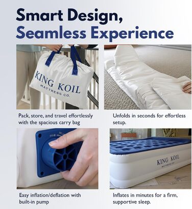 Надувний матрац King Koil King із вбудованим високошвидкісним насосом, ідеально підходить для дому, кемпінгу, гостей, розкішний двомісний надувний матрац, 20-дюймовий розкішний надувний матрац California King Blue