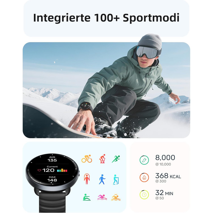 Розумний годинник Parsonver для чоловіків та жінок, вбудований GPS, водонепроникний годинник для плавання 5 атм, басейн/відкрита вода, фітнес-годинник з AMOLED-дисплеєм, понад 100 спортивних режимів, серцевий ритм (чорний, 42 мм) Чорний 42 мм