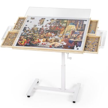 Стіл-пазл на 1500 елементів, стіл-пазл з 6 шухлядами та однією основою, дошка-пазл з регулюванням висоти та 4-рівневим регулюванням нахилу, стіл-пазл з кришкою та 4 колесами, 89 x 68 см