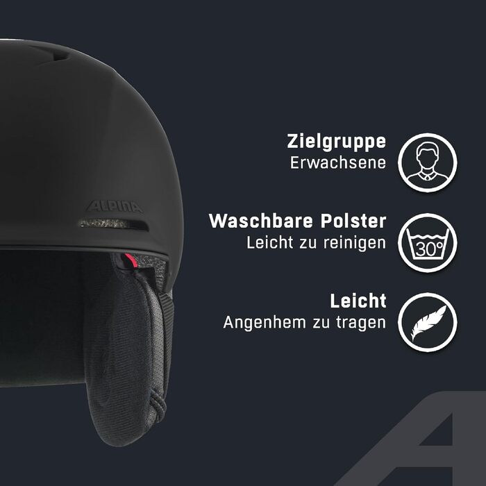 Безпечний, ідеально кліматично контрольований та комфортний лижний шолом з підкладкою, яку можна прати. Для дорослих M (55-59 см), чорний матовий