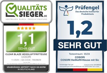 Фритюрниця COSORI Hot Air Fryer XXL 6.2 л з оновленою технологією Rapid Air, 55 енергозбереження, для 3-5 осіб, фритюрниця 12 в 1, 30 книг рецептів, один сенсорний крін, 1700 Вт 6.2 л Clear Blaze Grey