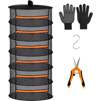 Шарова сітчаста сушарка для підвішування трав, сітка для сушіння з помаранчевими блискавками 6-шарова-60x120см помаранчева, 6-