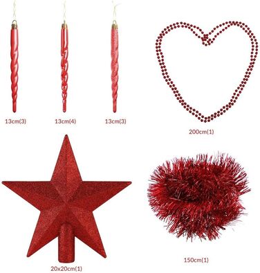 Різдвяні ялинкові прикраси 77 шт червоні Deuba