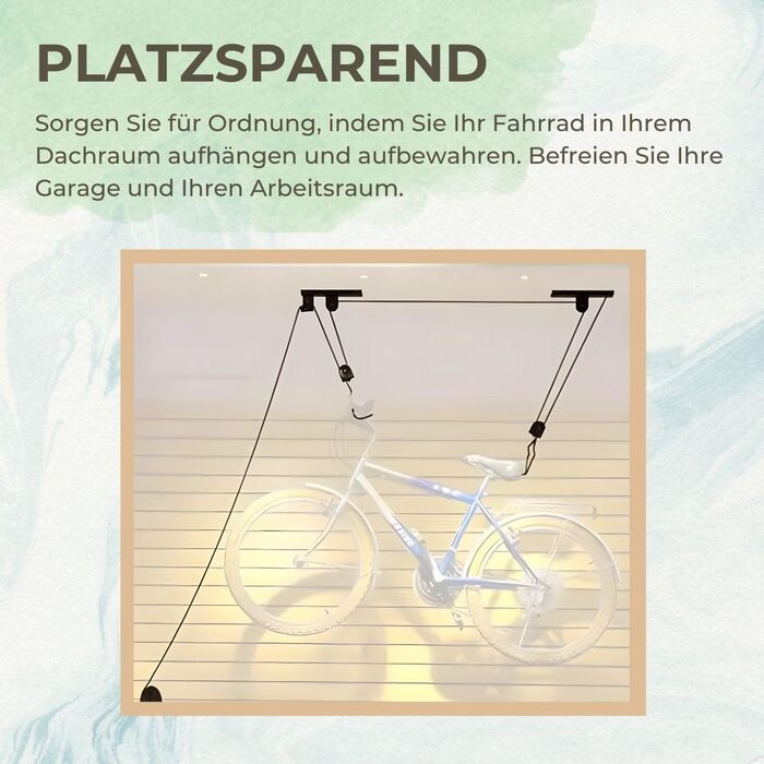 Шків для велосипедного підйому Recalma, кріплення для стелі велосипеда, велосипедний кронштейн Дротяний трос для велосипедів та електровелосипедів, підвісна стінка для велосипеда зі стельовим підйомом, кріплення для велосипеда Universalle - вантажопідйомн