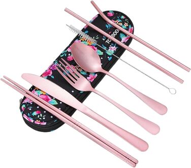 Універсальний набір дорожнього посуду багаторазові портативні столові прибори з футляром для обіду, кемпінгу, школи та пікніків (градієнтний світло-блакитний)