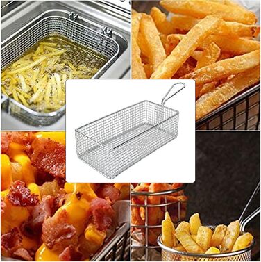Кошик для фритюрниці Tomotato Кошики для чіпсів фрі сітка 215x106x66 мм Прямокутник з нержавіючої сталі Тримач для картоплі фрі Фільтр для смаженої їжі у фритюрі для цибулевих кілець Курячі крильця Кухня Ресторан