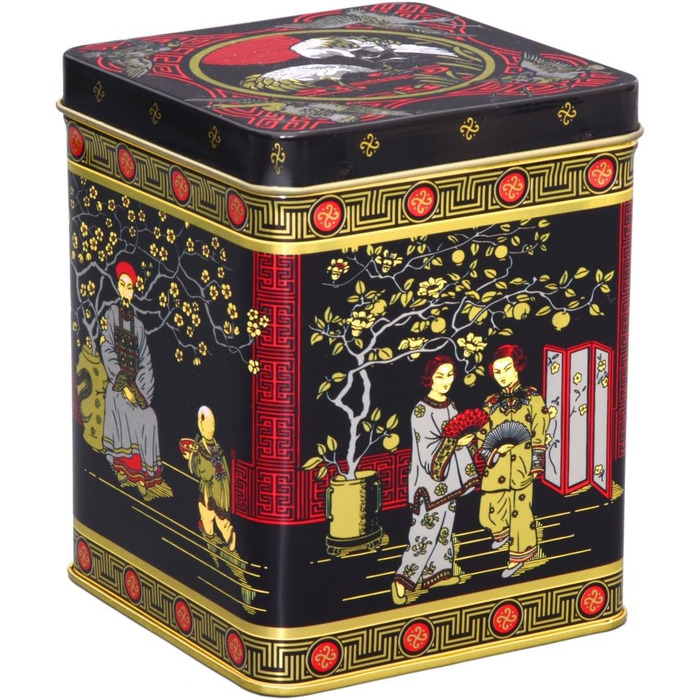 Чайні бляшанки для розсипного чаю, по 200 г кожна, бляшанки для спецій, чорні в японському стилі, металеві, квадратні з відкидною кришкою, 88 x 88 x 115 мм (ДхШхВ), 2