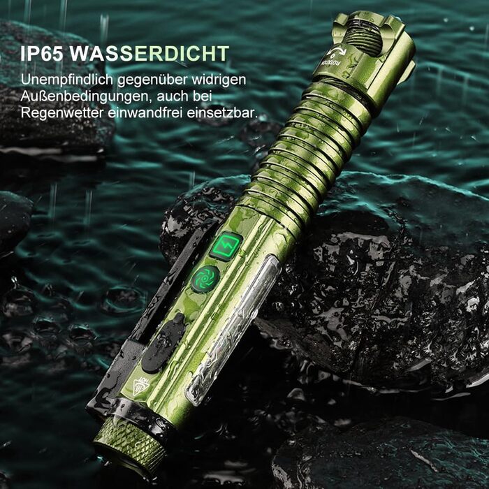 Акумуляторний світлодіодний ліхтарик ASORT, суперяскравий 2000 люмен, магнітний тактичний ліхтарик-ручка з затискачем, 10 режимів, маленький компактний УФ-ліхтарик, розбивач скла та відкривачка для пляшок, для надзвичайних ситуацій, кемпінгу та домашнього