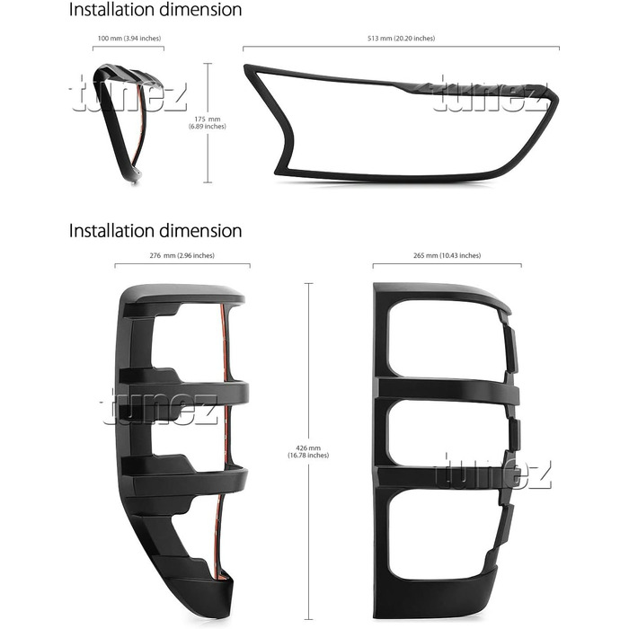 Чохол tunez FRM07MK2 Ranger PX Wildtrak T6 MK2 чорний передній задній ліхтар матовий
