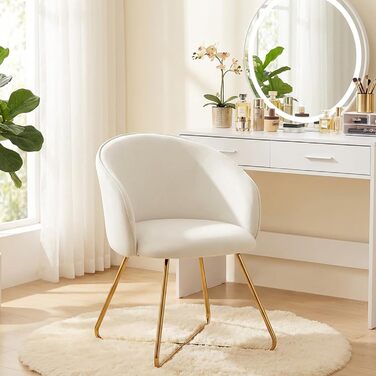 Крісло для туалетного столика Hellove із золотистими металевими ніжками, зручне оксамитове бежеве крісло для туалетного столика, просте сучасне крісло з підлокітниками, м&39яке крісло для макіяжу, вітальня, комплект з , бежевий