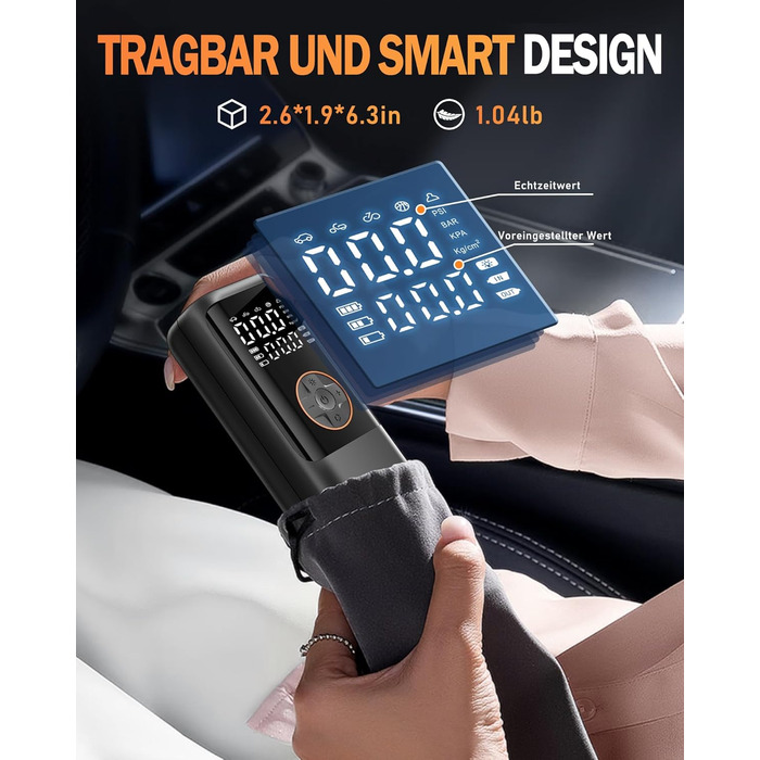 Електричний повітряний насос з акумулятором, повітряний насос 150 PSI для велосипедів, портативний міні-компресор з манометром та подвійним світлодіодним дисплеєм, електричний насос для накачування шин 12 В постійного струму для автомобілів, мотоциклів, в