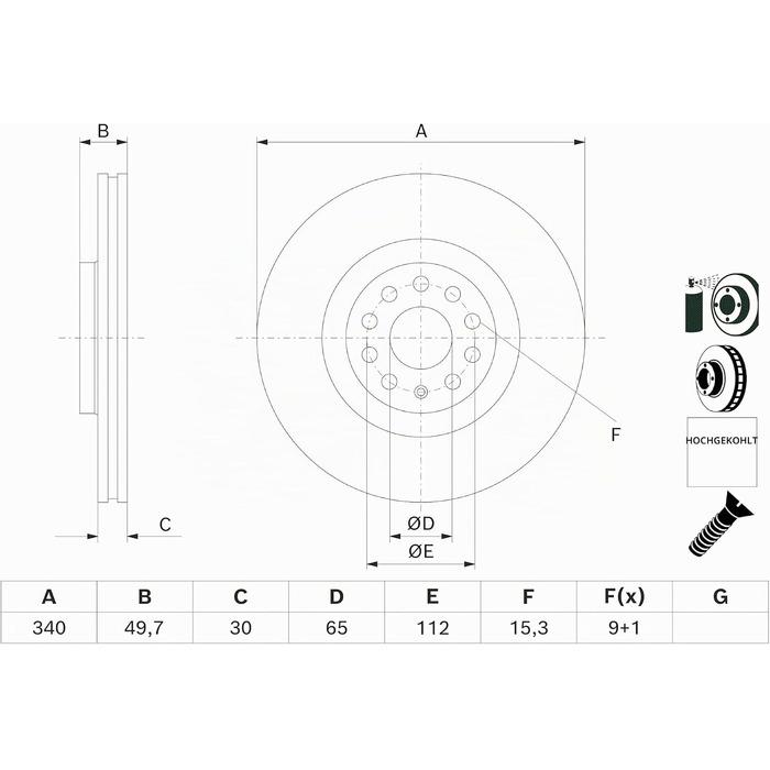 Гальмівний диск передній Bosch BD2411 340 мм