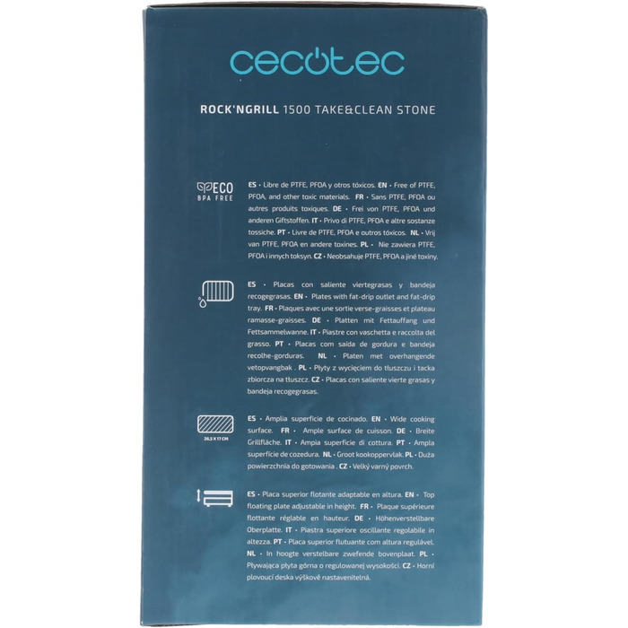 Електричний гриль Cecotec Rock'n Grill 1500 Take&Clean Stone. 1500 Вт, покриття RockStone, знімні пластини, можна мити в посудомий