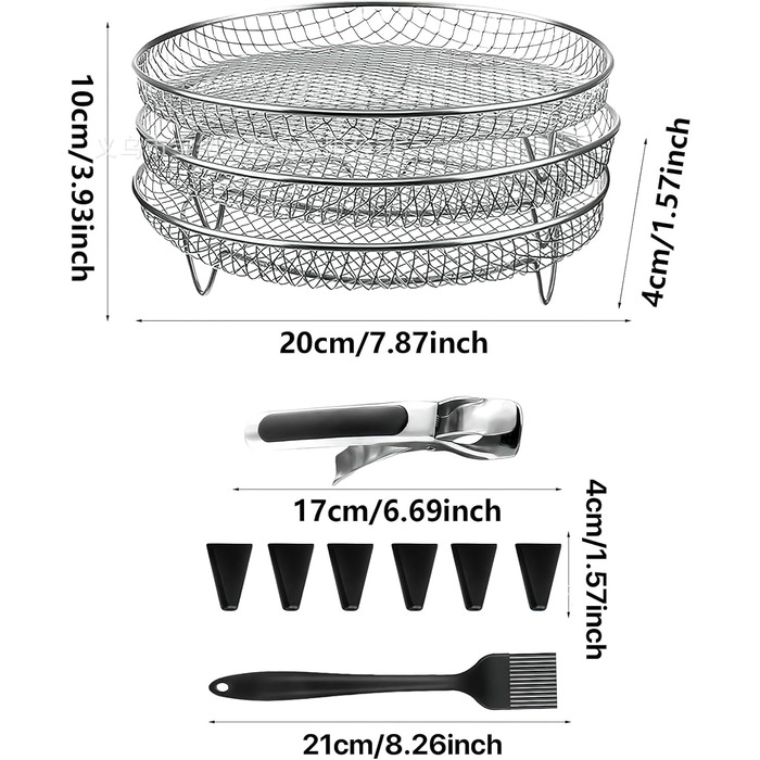 Шарова стійка для аерофритюрниці Konesky, кошик для фритюрниці з нержавіючої сталі, аксесуари для аерофритюрниці, штабельовані, решітки дегідратора для духовки, мікрохвильова піч, випічка, смаження, Konesky6951, 3-