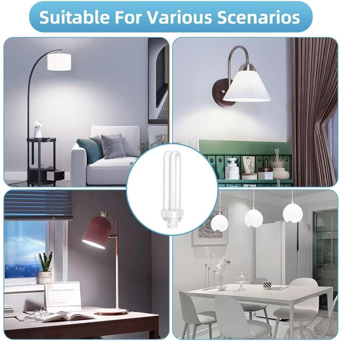 Високоефективна люмінесцентна лампа з низьким споживанням, підходить для кухні, їдальні, офісу, 5pcs G24d-3 2-Pin PLC Tube Lamps 26W, Cool White Light 6500K, 1600LM, 2U Double Rotating Tube