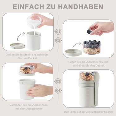 Набір контейнерів для сніданку та обіду To Go, 450 мл 250 мл контейнер для йогурту та мюслі з ложкою, герметичний стакан для мюслі та йогурту, ланчбокс (світло-сірий)