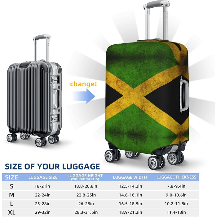 Чохол для валізи з вінтажним прапором Ямайки, міцний захист для багажу, підходить для валіз розміром 45,7 - 81,3 см, розмір XL, Чорний, X-Large