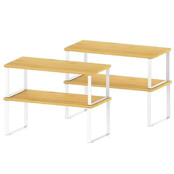 Бамбукова підставка для спецій CADUKE, 4-елементний органайзер для шафи, кухонний органайзер з металевим каркасом, кухонна полиця для шафи, стільниці, шафи, білий