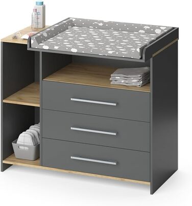 Пеленальний столик Vicco Oskar, антрацит/золотистий дуб, 113 x 93 см з 3 шухлядами