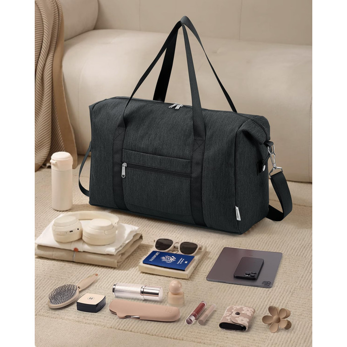 Складана дорожня сумка Narwey, ручна поклажа, сумка для вихідних для жінок та чоловіків, ручна поклажа Easyjet 45x36x20 см, мала дорожня сумка, ручна поклажа, ручна поклажа для літака, спортивна сумка 25 л (чорна) A-black 44 x 30 x 19 см