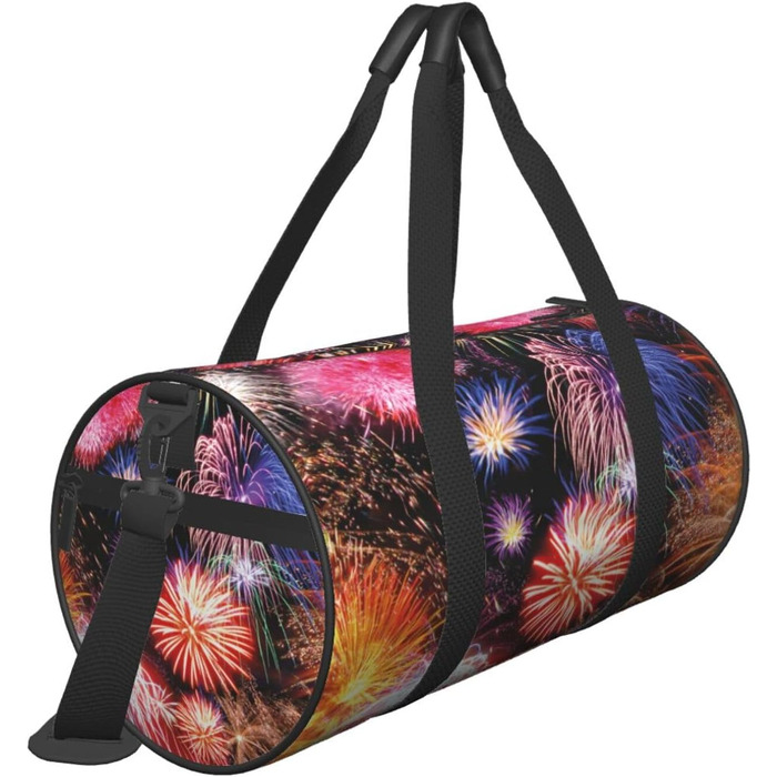 Спортивна сумка, дорожня сумка, стильний принт Феєрверк, сумка для подорожей на ніч, чорна, універсальний розмір