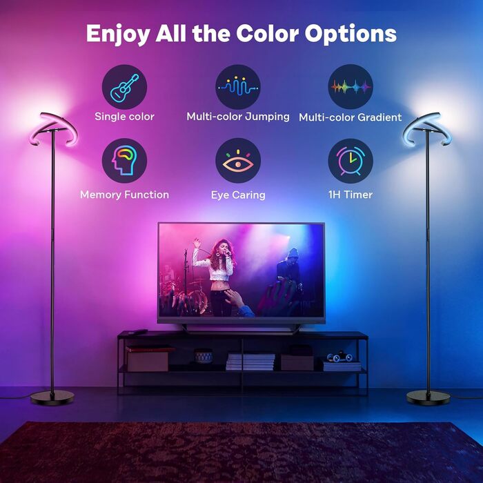 Торшер вітальня LED диммований 20W, LED торшер RGB сучасний стельовий прожектор з дистанційним керуванням 1300lm, 3000K-6000K сенсорний торшер настільна лампа для вітальні спальні офіс готель