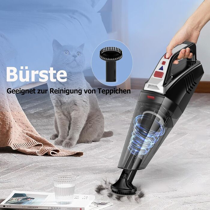 Акумулятор для ручного пилососа Hihhy, акумуляторний ручний пилосос 12000Pa зі світлодіодним світлом, портативний міні-пилосос з ш