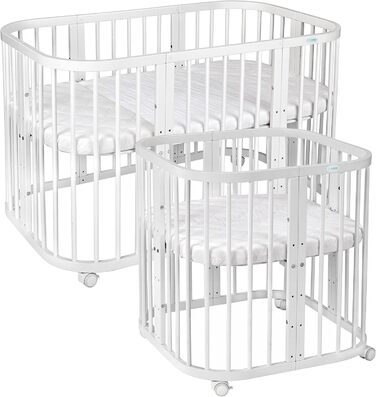 Дитяче дерев&39яне ліжко Waldin 7-в-1 з матрацом, трансформоване дитяче ліжко, вентильоване, регульована основа в 5 положеннях, комплект &quotвсе включено&quot, біле дерево (комплект тканини не входить до комплекту)