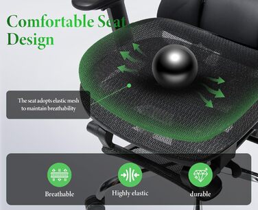 Ергономічне офісне крісло, стілець для роботи з функцією гойдання, регульована висота, виготовлений з сітчастої тканини, обертове крісло для навчання, офісу, домашнього офісу, чорний колір