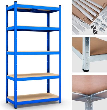 Стелаж для зберігання Panorama24 синього кольору, вантажопідйомність до 875 кг - Розміри 200 x 100 x 60 см, полиця, полиця для підвалу, полиця без болтів, полиця для майстерні, полиця для важких робіт