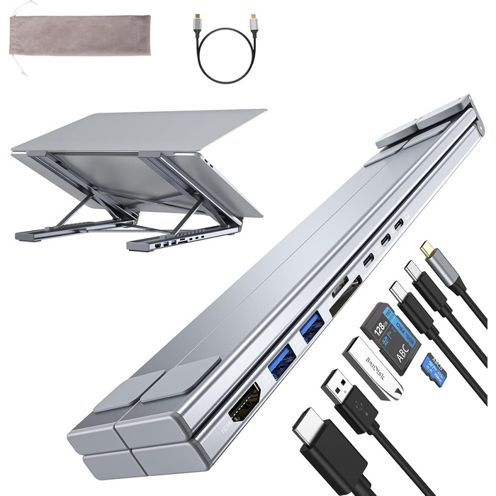 Док-станція M57 з підставкою для ноутбука USB-C, 8-в-1 USB-C хаб з HDMI 4K30Гц, SD/TF, підставка для ноутбука. Багатопортовий адаптер для MacBook Pro/Air, ноутбуків. M57 8-в-1