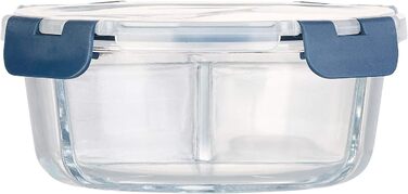 Скляний контейнер для мікрохвильової печі з 3 відділеннями, кришка на защіпках, -20 до 520 C, круглий (Скляний посуд для мікрохвильовки з кришкою, для сніданків/мюслі)