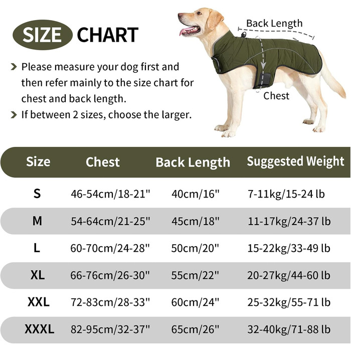 Куртка для собак LIANZIMAU, водонепроникна, світловідбиваюча, для холодної погоди з м&39якою флісовою підкладкою, тепла, XL, оливково-зелена