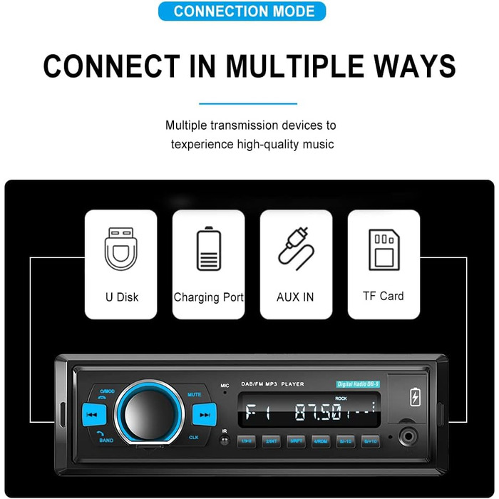 Автомобільна стереосистема DAB з Bluetooth 1 Din Підтримка цифрового медіаплеєра FM-радіо Автомобільний MP3-плеєр Еквалайзер Керування на керміUSB/AUX/SD/TF карта 32G SD-карта DAB32G