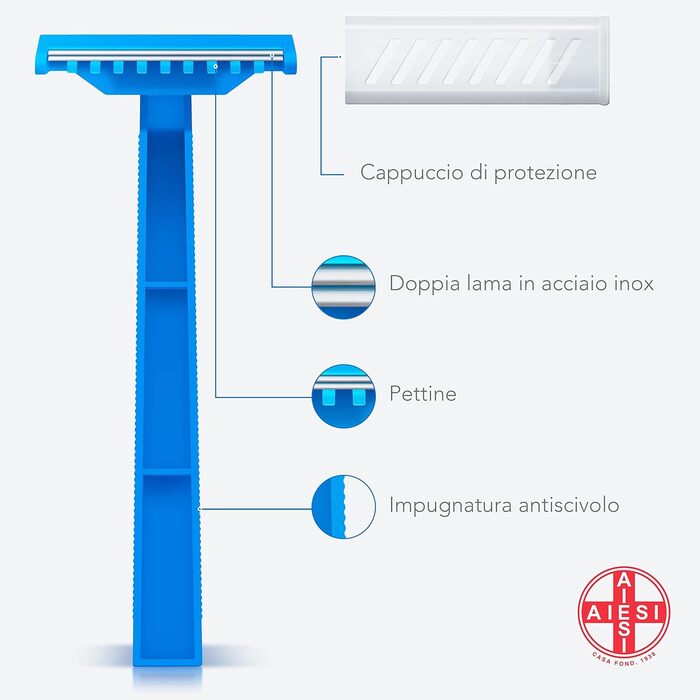 Одноразова бритва AIESI, 2 нестерильні леза (упаковка по 100)