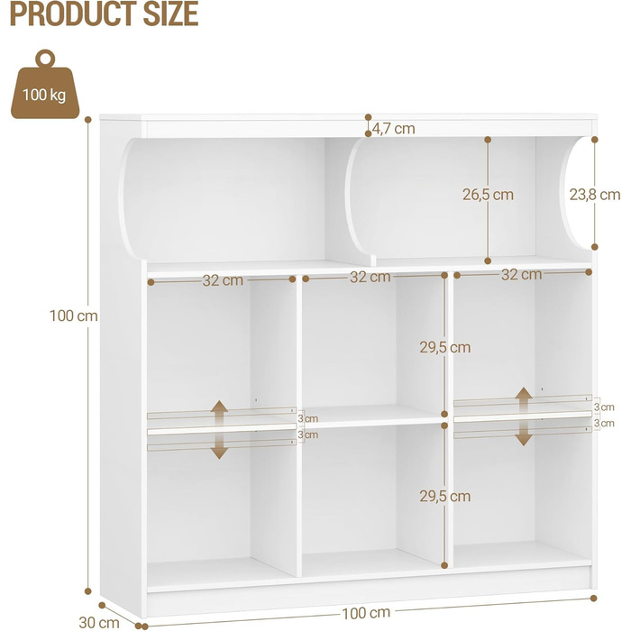Книжкова полиця Hzuaneri, 8-полицьова книжкова шафа, полиця для зберігання, офісна полиця, окремостояча полиця для спальні, вітальні, кабінету та офісу 30 x 100 x 100 см, біла BC33203X