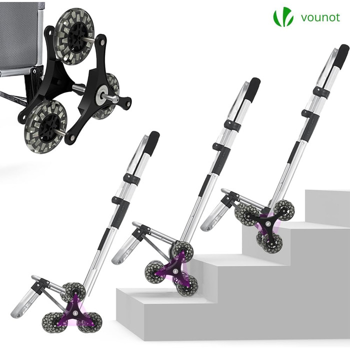 Алюмінієвий візок для покупок зі сходами, 3-в-1, складаний візок-тележка з гачком-тримачем, охолоджувальним відділенням та гаком, 6 коліс, велика місткість, водонепроникний, сірий 60л