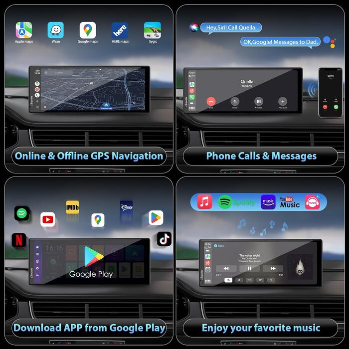 Бездротовий CarPlay та Android Auto 464 ГБ, онлайн та офлайн GPS, G00GLE Play, Netflix, Mirror Link, Bluetooth, GPS-антена, камера заднього виду, повноекранний екран 10,26 дюйма, площа дисплея 9,3 дюйма W102PLUS