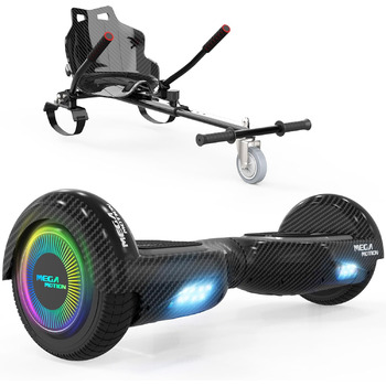 Гіроскутер MEGA MOTION 6,5 дюймів з ховеркартом – для дітей, молоді та дорослих, з Bluetooth-динаміком, світлодіодним підсвічуванням, чорний картинг