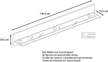 Настінна полиця Vladon Bari, зроблена в Німеччині, глянцевого чорного кольору - Сучасна плаваюча полиця (146 x 20 x 19 см) 146 см Глянцевий чорний колір