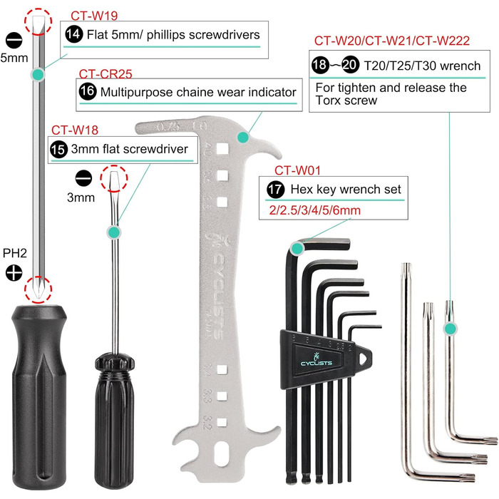Набір велосипедних інструментів із 27 предметів для ремонту гірських/шосейних велосипедів з футляром для зберігання
