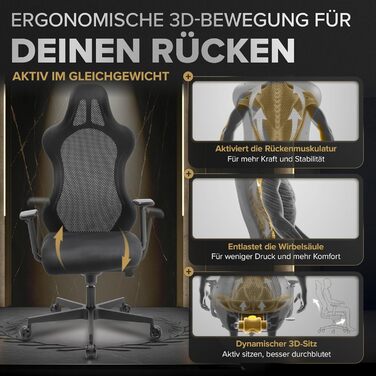 Ергономічне ігрове крісло Запатентоване 3D-з&39єднання сидіння Ігрове крісло на 100 індивідуально регульоване Ігрове крісло Геймерське крісло Комп&39ютерне крісло Крісло для ПК Обертове крісло Підтримка 150 кг Офісне крісло Чорний Tribun