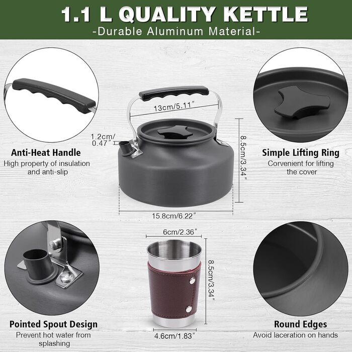 Набір посуду для кемпінгу та пікніка, 14 предметів каструлі, сковорода, чайник та столові прибори