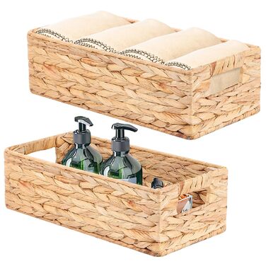 Кошики для зберігання, плетений кошик для зберігання, штабелювані кошики з полицями, кошик для спальні та ванної кімнати, 37x16,5x11см/33x12,5x10см, водяний гіацинт 37x16,5x11см натуральний (водяний гіацинт)